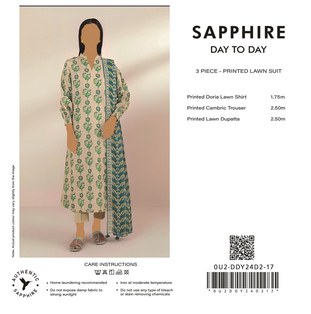 Sapphire 3Pc Printed Lawn Suit-V3D1