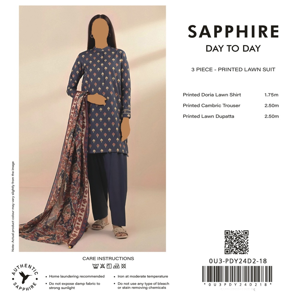 Sapphire 3Pc Printed Lawn Suit-V3D2