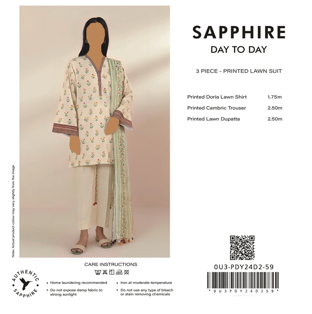 Sapphire 3Pc Printed Lawn Suit-V3D9