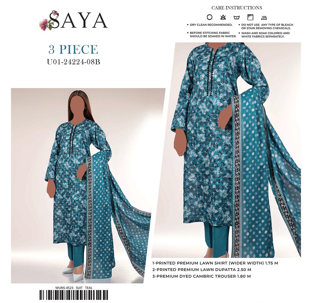 Saya 3Pc Printed Lawn Suit-24224-08B