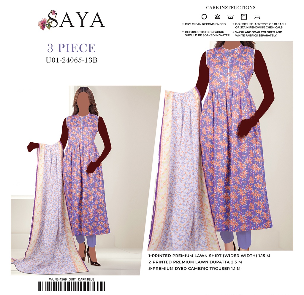 Saya 3Pc Printed Lawn Suit-24065-13B