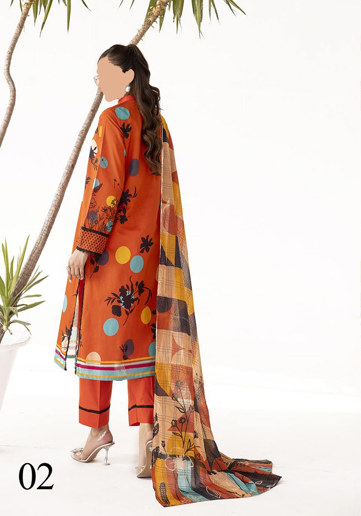 Orange Anabiya Unstitched 3PC Printed Lawn Suit V9-D02