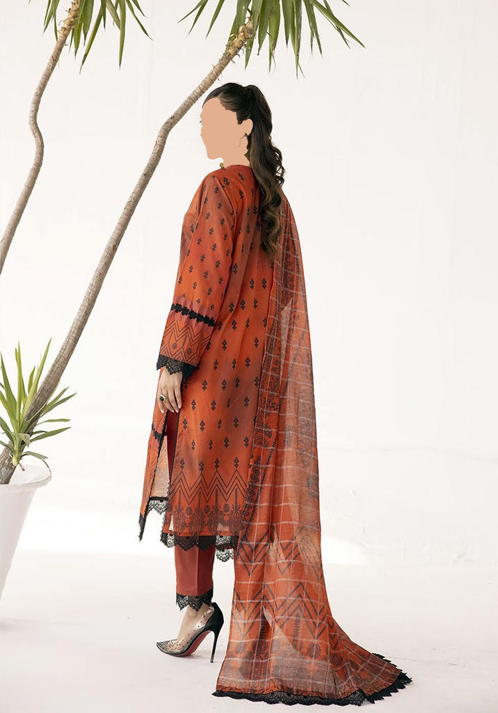 Orange Anabiya Unstitched 3PC Printed Lawn Suit V9-D07