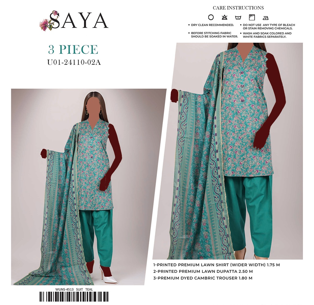 Saya 3Pc Printed Lawn Suit-24110-02A