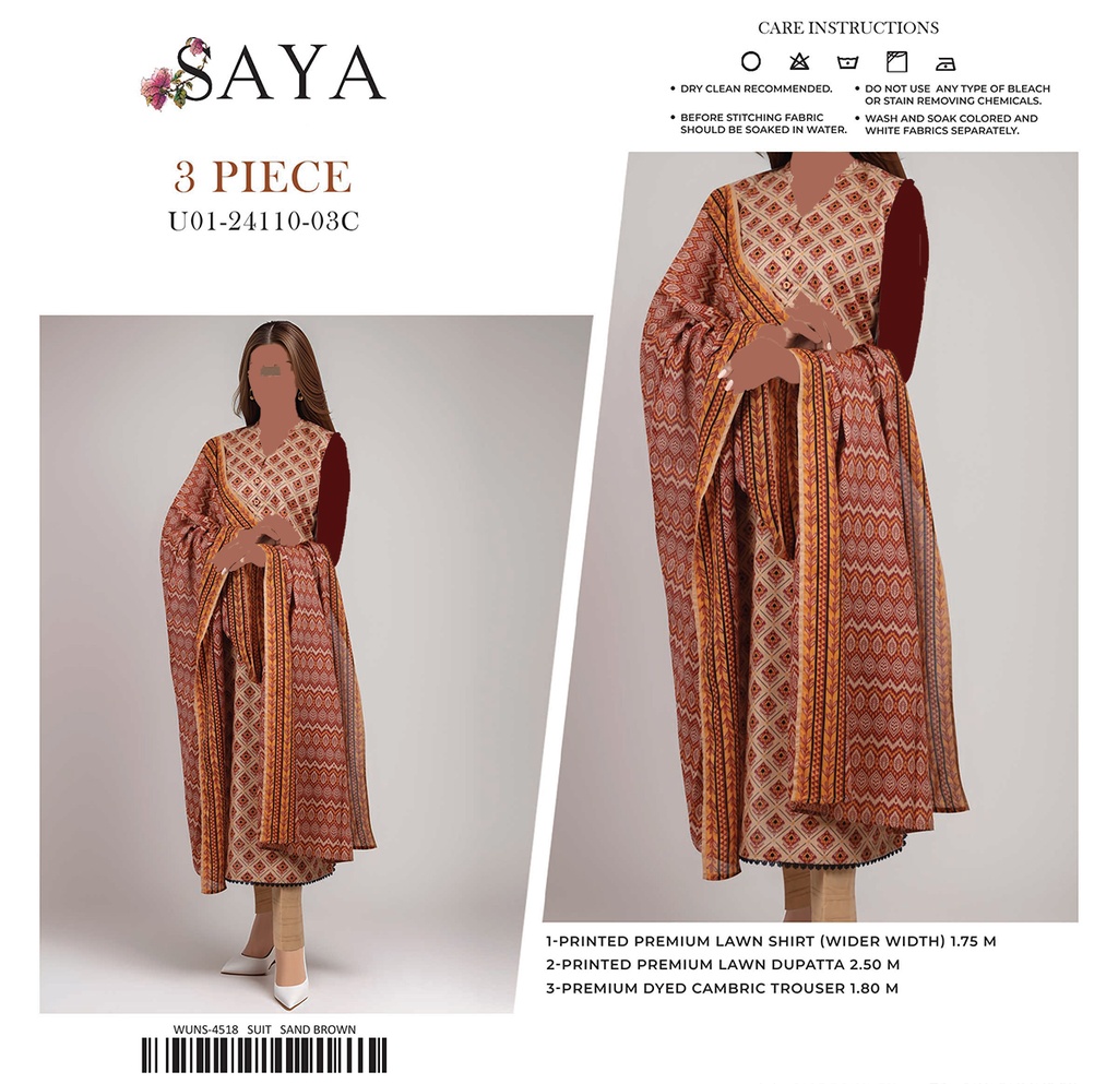 Saya 3Pc Printed Lawn Suit-24110-03C