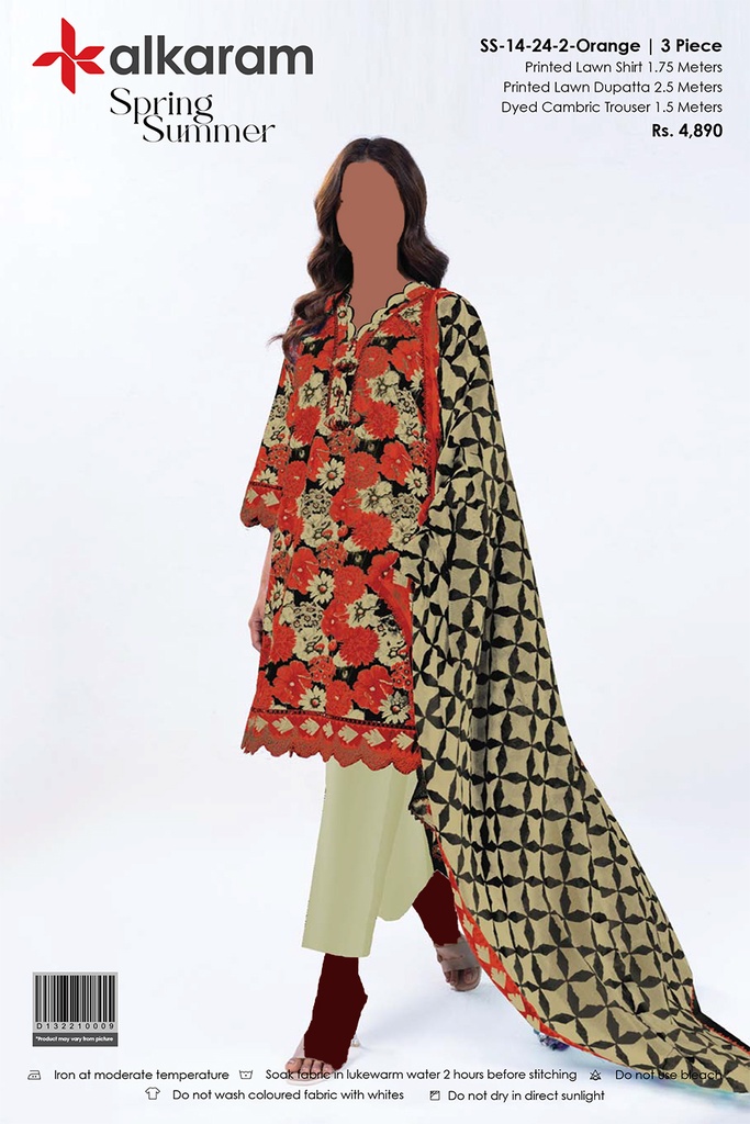 AlKaram Spring Summer 3Pc Printed Lawn Suit-V1D8