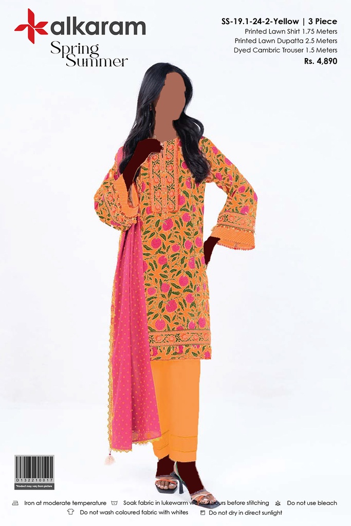 AlKaram Spring Summer 3Pc Printed Lawn Suit-V1D16