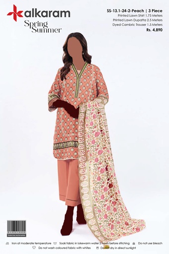 AlKaram Spring Summer 3Pc Printed Lawn Suit-V1D5