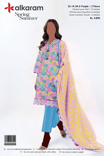 AlKaram Spring Summer 3Pc Printed Lawn Suit-V1D9