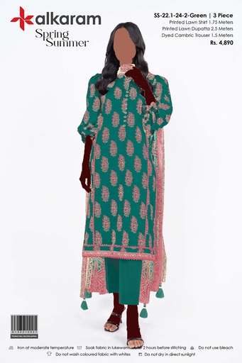 AlKaram Spring Summer 3Pc Printed Lawn Suit-V1D19