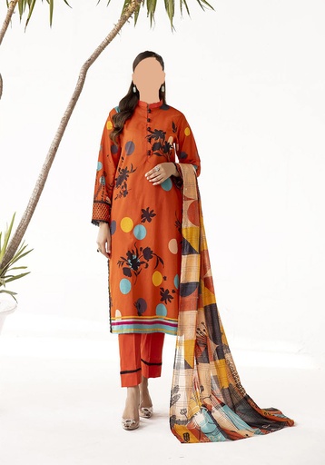 Orange Anabiya Unstitched 3PC Printed Lawn Suit V9-D02