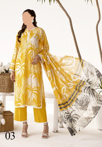 Orange Anabiya Unstitched 3PC Printed Lawn Suit V9-D03