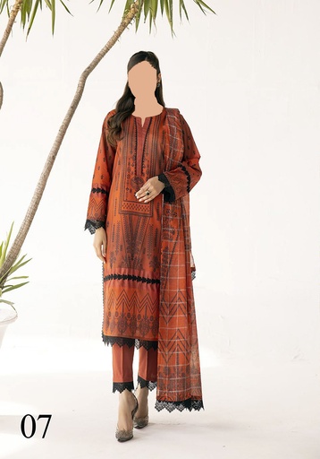 Orange Anabiya Unstitched 3PC Printed Lawn Suit V9-D07