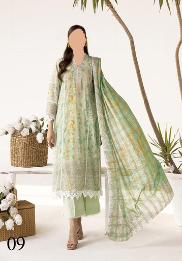 Orange Anabiya Unstitched 3PC Printed Lawn Suit V9-D09